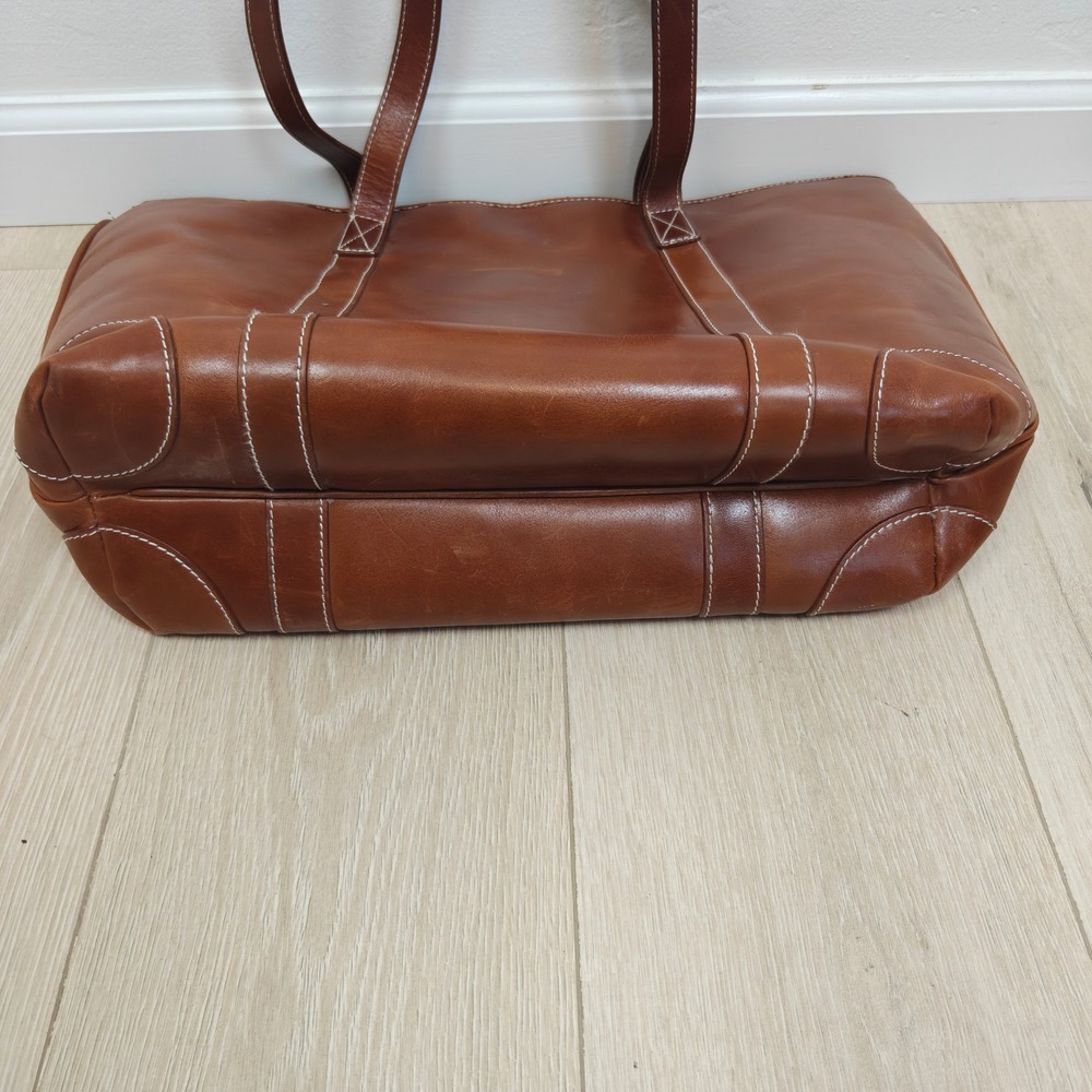 Mulholland Tote Bag OS Brown Leather Contrast Stitching Large Shoulder Bag - Picture 8 of 11